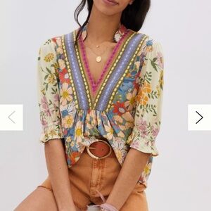 Anthropologie Bl-nk Stephanie top Multicolor Floral V-Neck